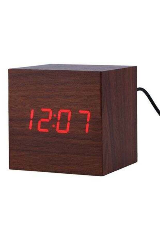 ساعة منبه رقمية LED باللون البني - 2