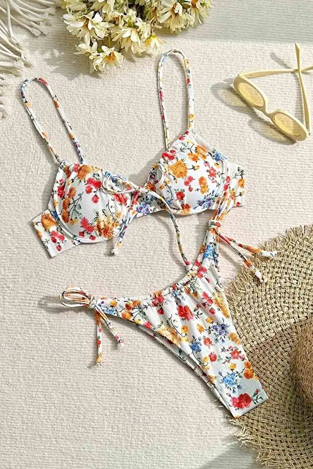 Çiçek Baskılı Bikini Üstü - 5