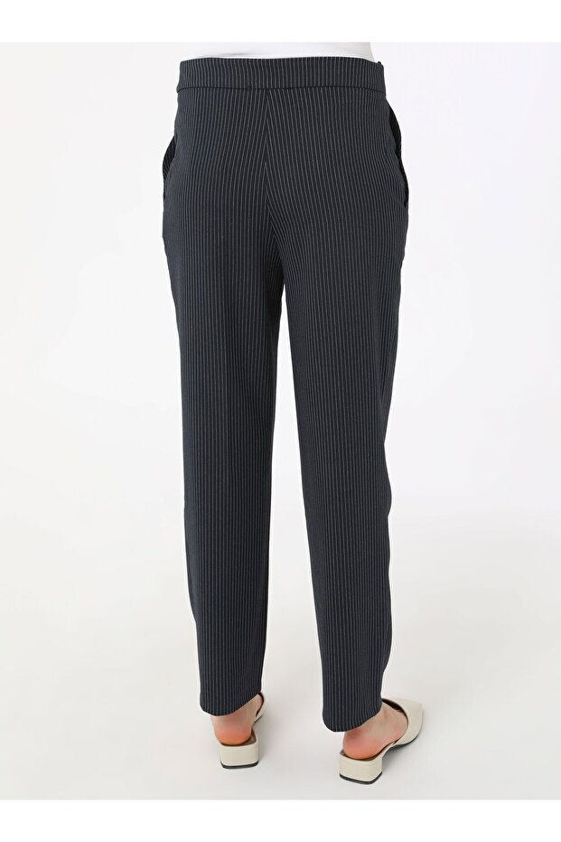 Stripe Patterned Trousers - Navy Blue - Refka - 5