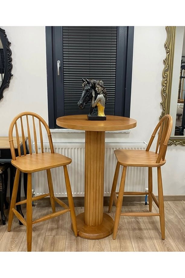 Ada Bar Ahşap Sandalye Ahşap Bar Vernikli Yüzüklü Sandalye - 2