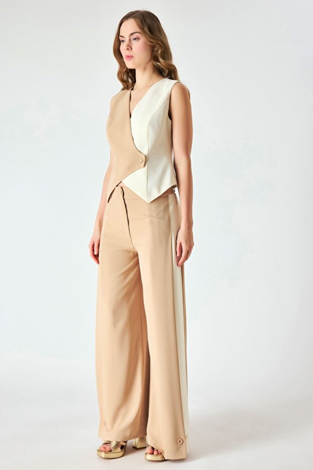 Çift renkli kruvaze yelek - 3