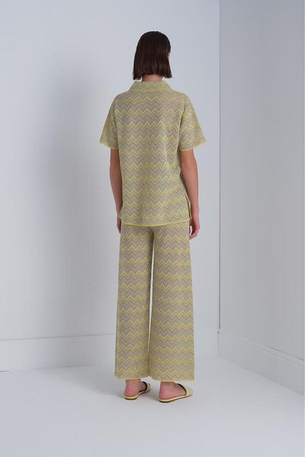Zikzak Desen Bol Paça Sarı Pantolon - 8