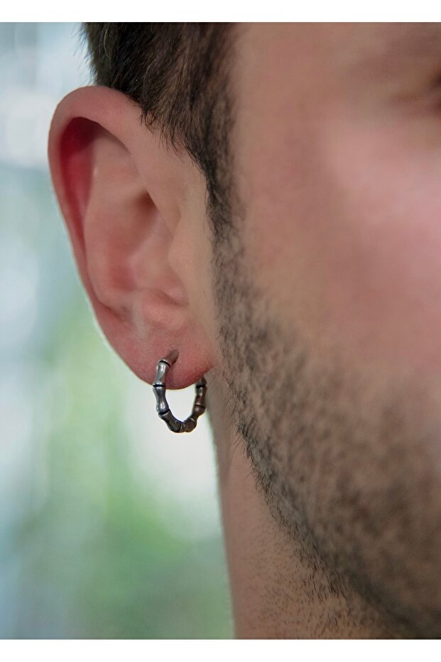 Sihra Accessories Ethnic Style Bamboo Model Antique Steel Men's Hoop Earrings