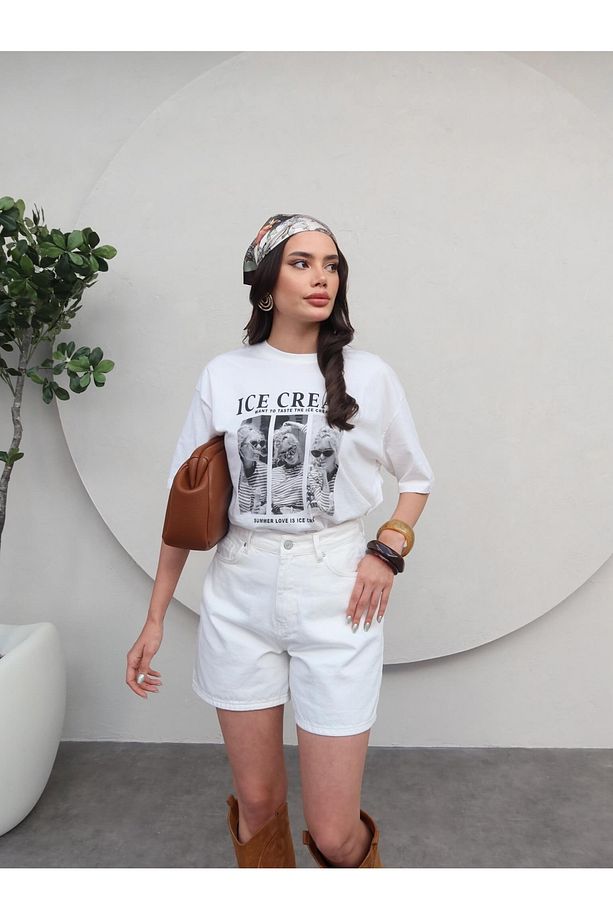 Ekru Denim Bermuda Şort - 2