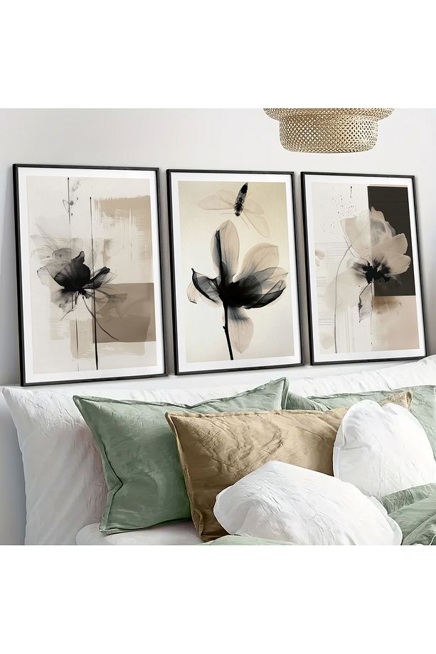 Üçlü Ahşap Çerçeveli Tablo Üç Parça Poster Tablo Hpn400 - 3