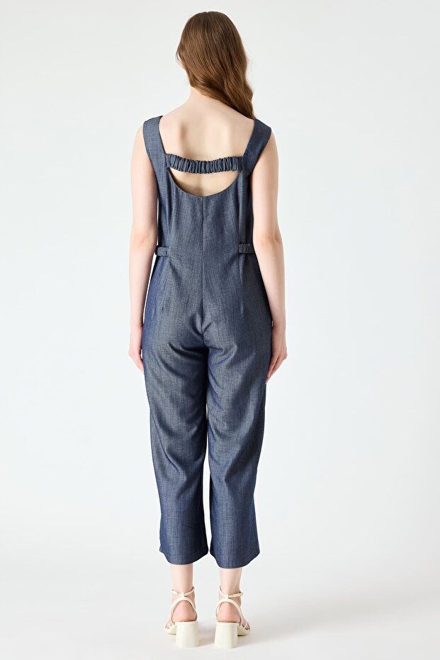 Denim görünümlü viskon tulum - 4