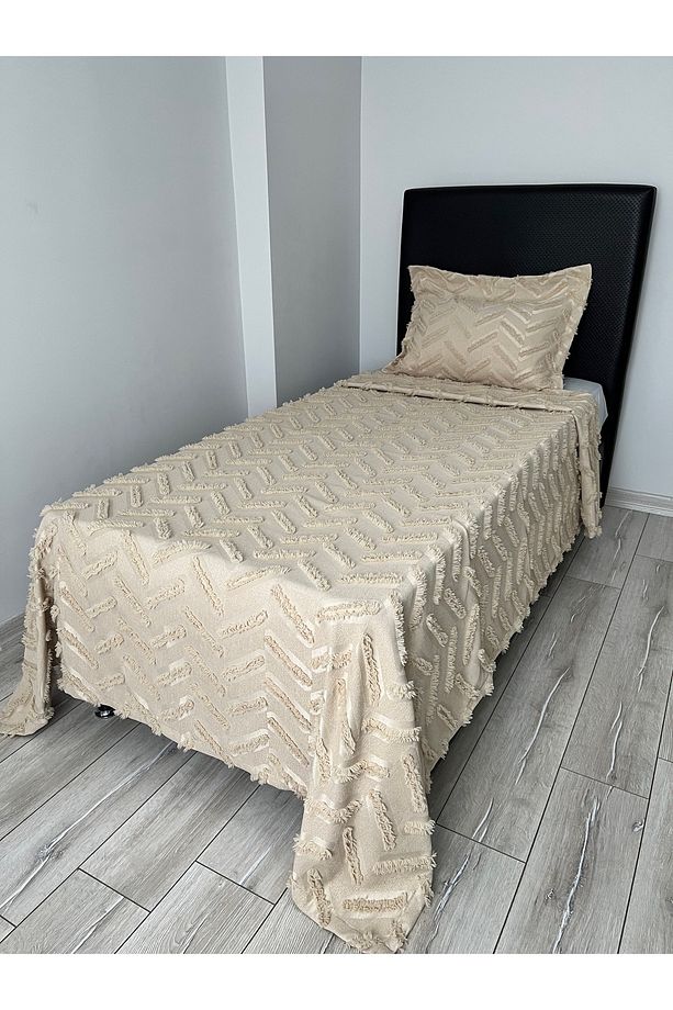 Bohem Arlina Geo Modern Tek Kişilik Kahve Çok Amaçlı Örtü Yatak Örtüsü Pike - 3