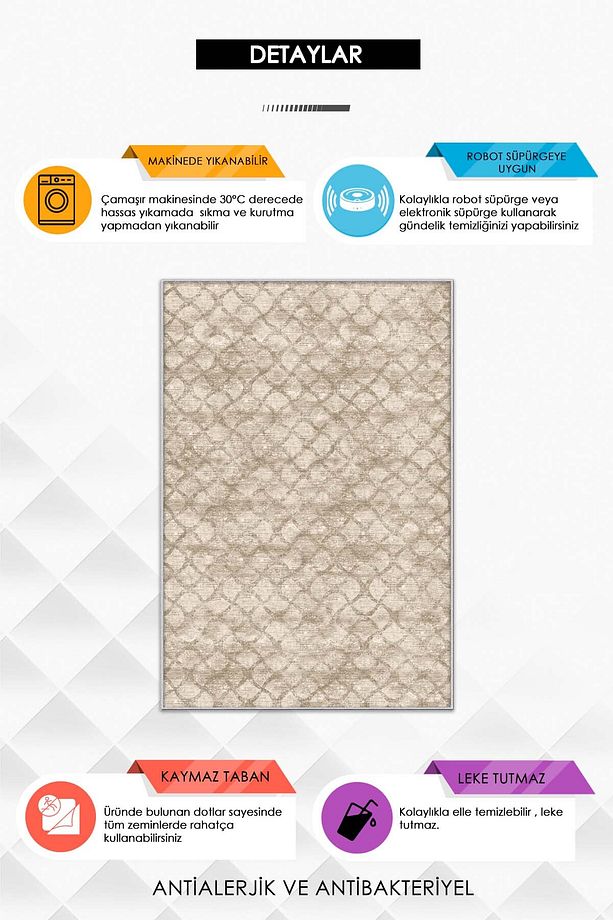 Makinede Yıkanabilir Kaymaz Taban Leke Tutmaz Vizon Salon Halısı Mutfak Halısı ve Yolluk - 3