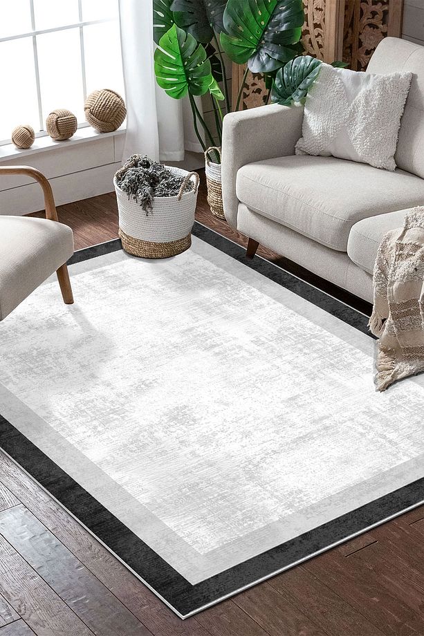 Makinede Yıkanabilir Kaymaz Taban Leke Tutmaz Siyah Salon Halısı Mutfak Halısı ve Yolluk - 1