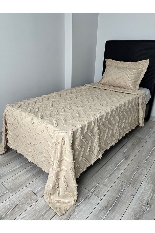 Bohem Arlina Geo Modern Tek Kişilik Kahve Çok Amaçlı Örtü Yatak Örtüsü Pike - 5