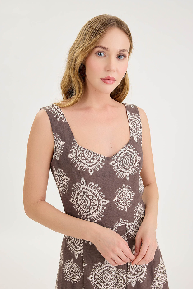 Thick Strap Patterned Pleated Mini Dress - 7