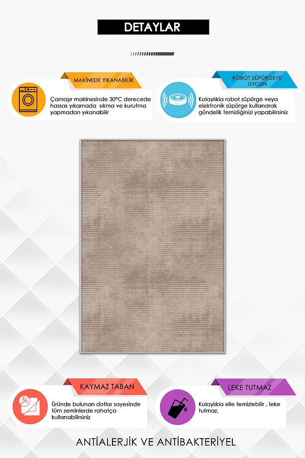 Makinede Yıkanabilir Kaymaz Taban Leke Tutmaz Vizon Salon Halısı Mutfak Halısı ve Yolluk - 3