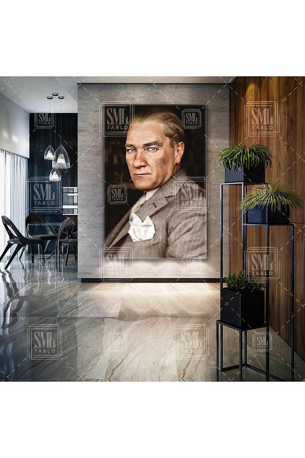 Mustafa Kemal Atatürk Karizma Portre Büyük Önder Dikey Kanvas Tablo - 1