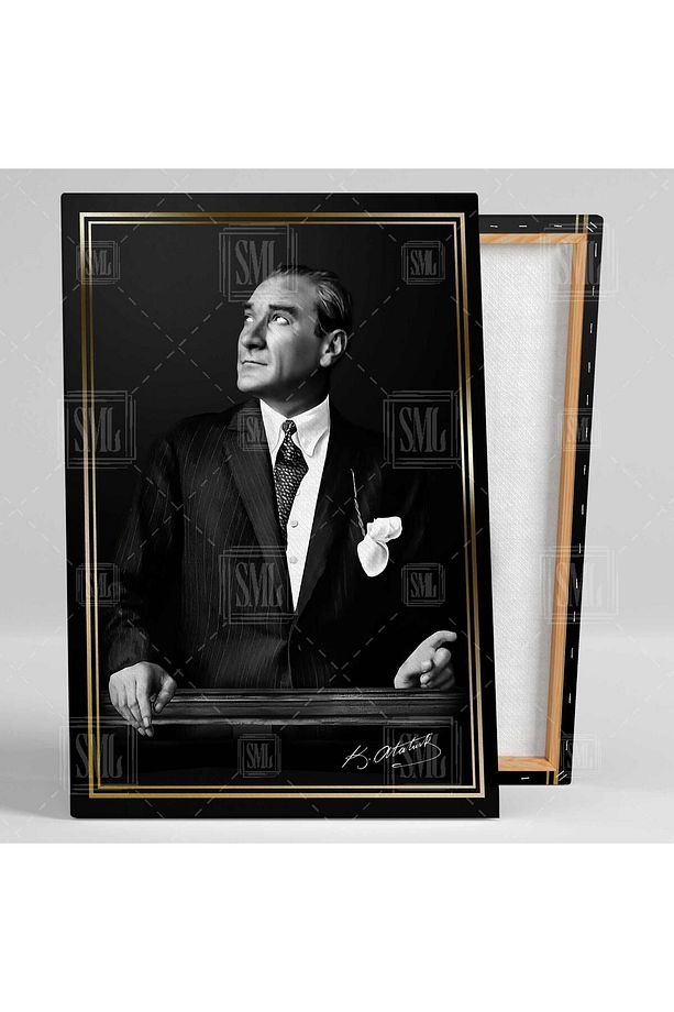 Asil Mustafa Kemal Atatürk Portresi Büyük Önder Dikey Kanvas Tablo - 2