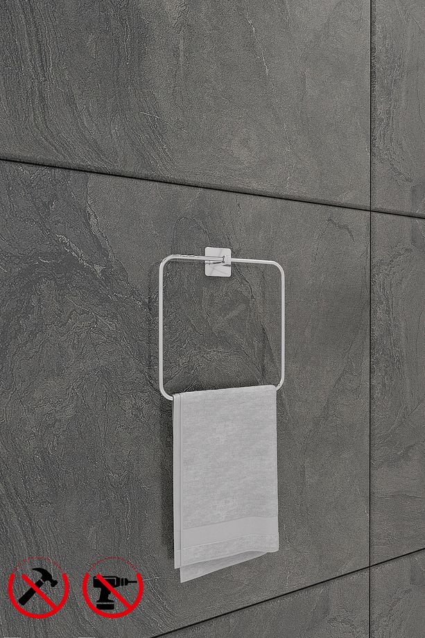 Scilla Kare Krom 2'li Yapışkanlı Banyo Seti | Kare Havluluk Askısı Ve Solo Havluluk Askısı - 4