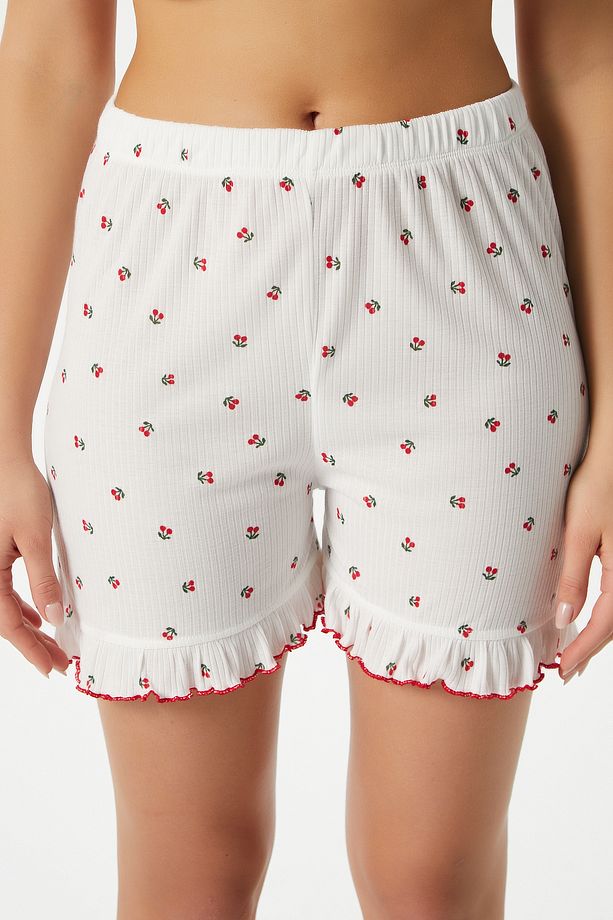 Kadın Paula Kiraz Desen Fırfır Şortlu Pijama Takımı - 8