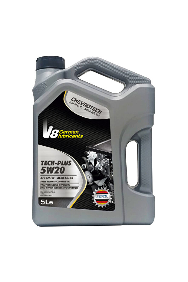 V8 German Lubricants TECH-PLUS 5W20 Fully Synthetic Motor Oil - API SM/CF ACEA A3/B4 - 5 Liter