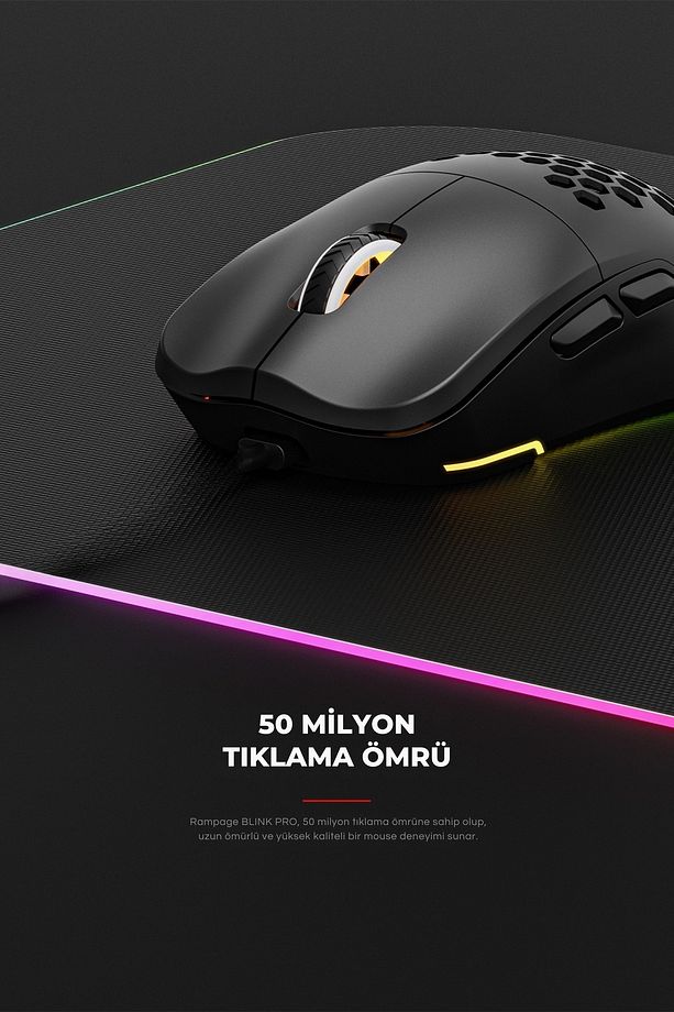 Blinkpro Bluetooth-kablosuz-kablolu Rgb Şarjlı 24000 Dpı 3311 Hafif Gaming Mouse Oyuncu Mouse Siyah - 7
