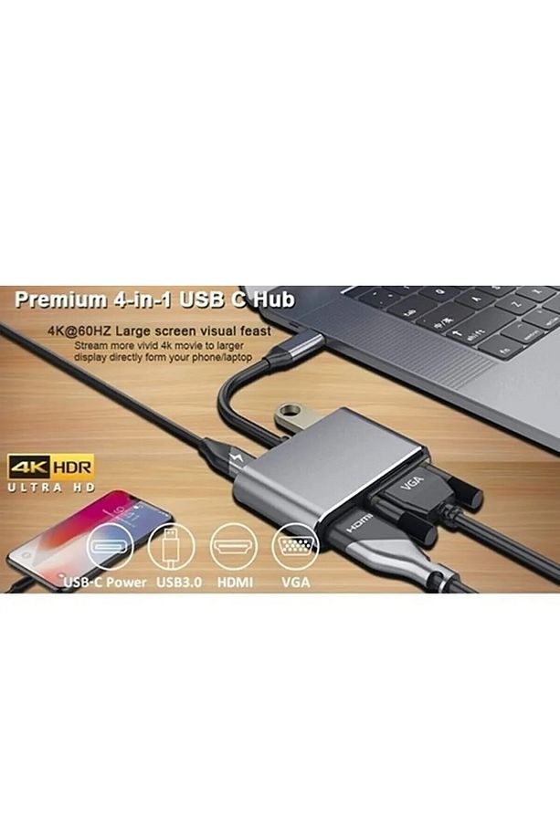 3006 Type C To Hdmi Vga Usb 3.0 Çevirici Dönüştürücü Kablo Adaptör - 4