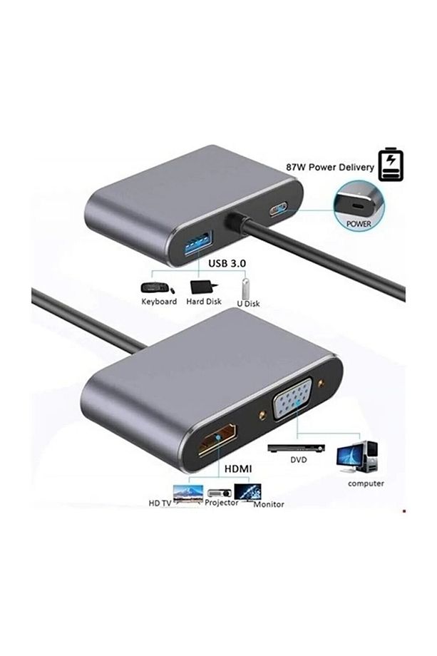 3006 Type C To Hdmi Vga Usb 3.0 Çevirici Dönüştürücü Kablo Adaptör - 2