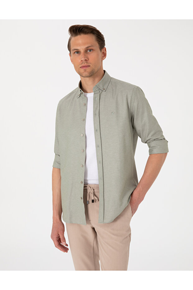Khaki Oxford Slim Fit Easy Iron Shirt 50306996-VR027