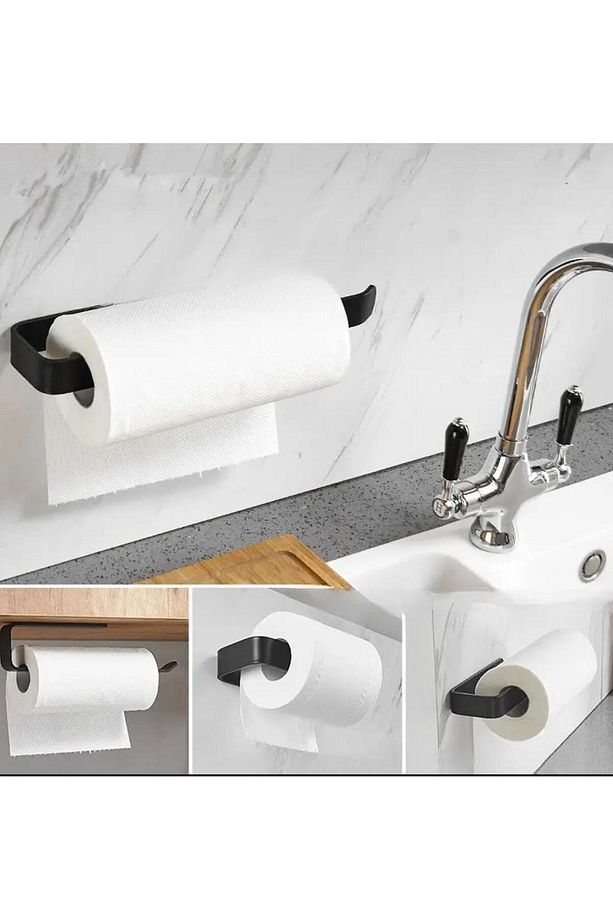 - Paslanmaz Siyah ,kağıt Rulo Havluluk, Peçetelik, Yapışkanlı ,banyo Askısı 2 Adet - 1