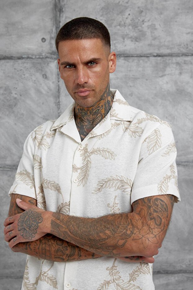 Brown Patterned Oversize Shirt - 4