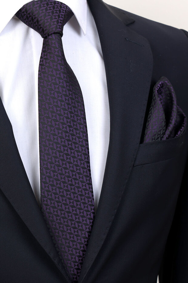 ربطة عنق منقوشة ومنديل - 1