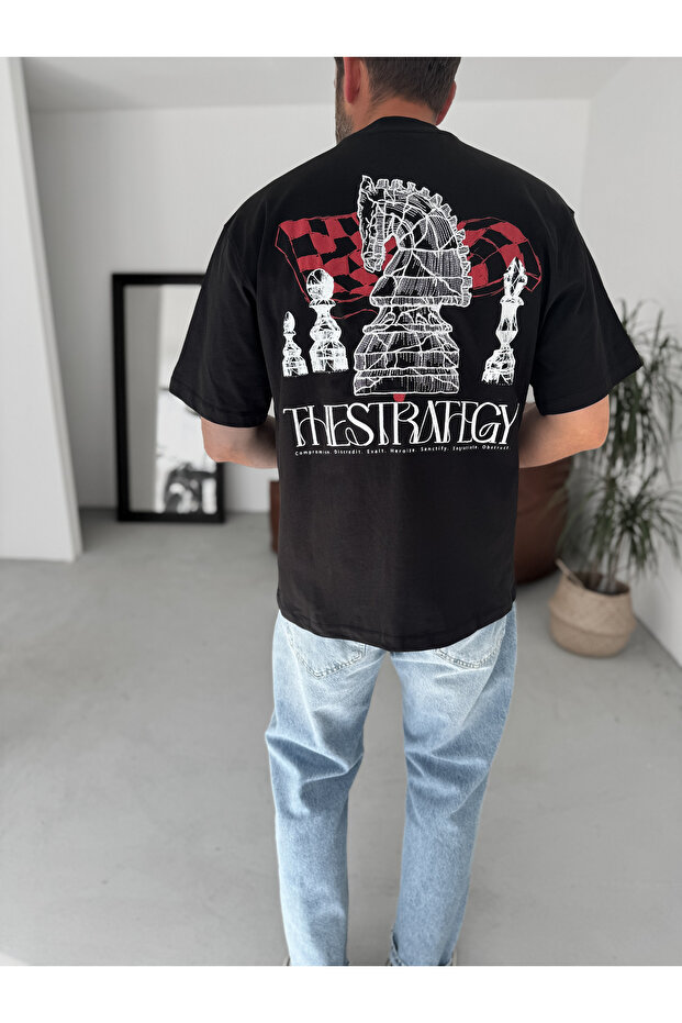 Siyah Strategy Baskılı Oversize T-Shirt YP-5060 - 3