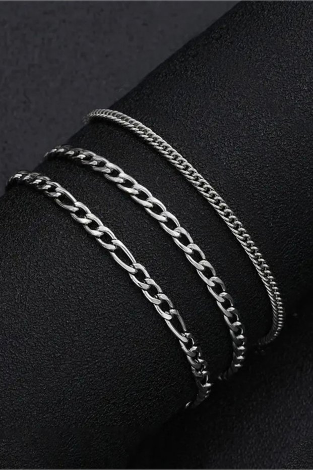 Stainless 3 Pcs Men's Sports Steel Bracelet Set (Figaro-Gourmet -Cuba)