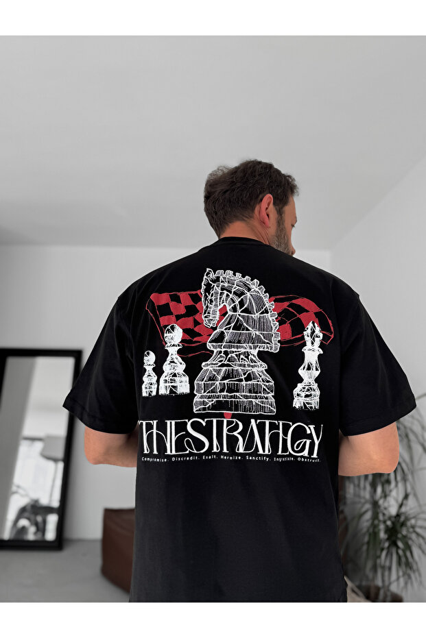 Siyah Strategy Baskılı Oversize T-Shirt YP-5060 - 1