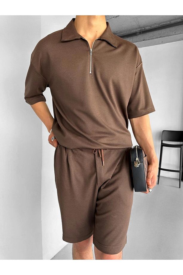 Erkek Beli Lastikli Basic Şort Kahve - 2