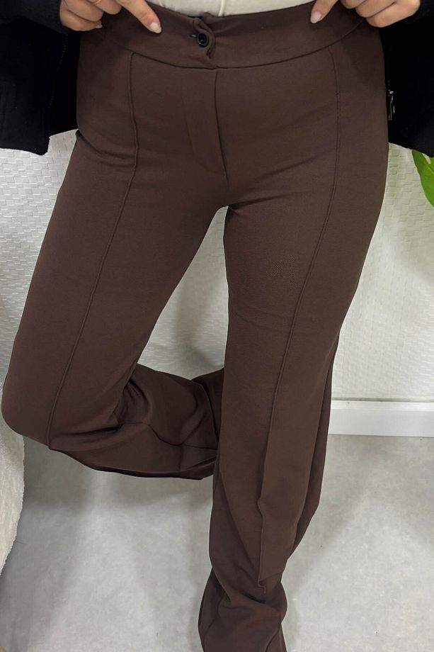 Kadın Önü Çimalı Likralı Krep Kumaş Pantalon - 4