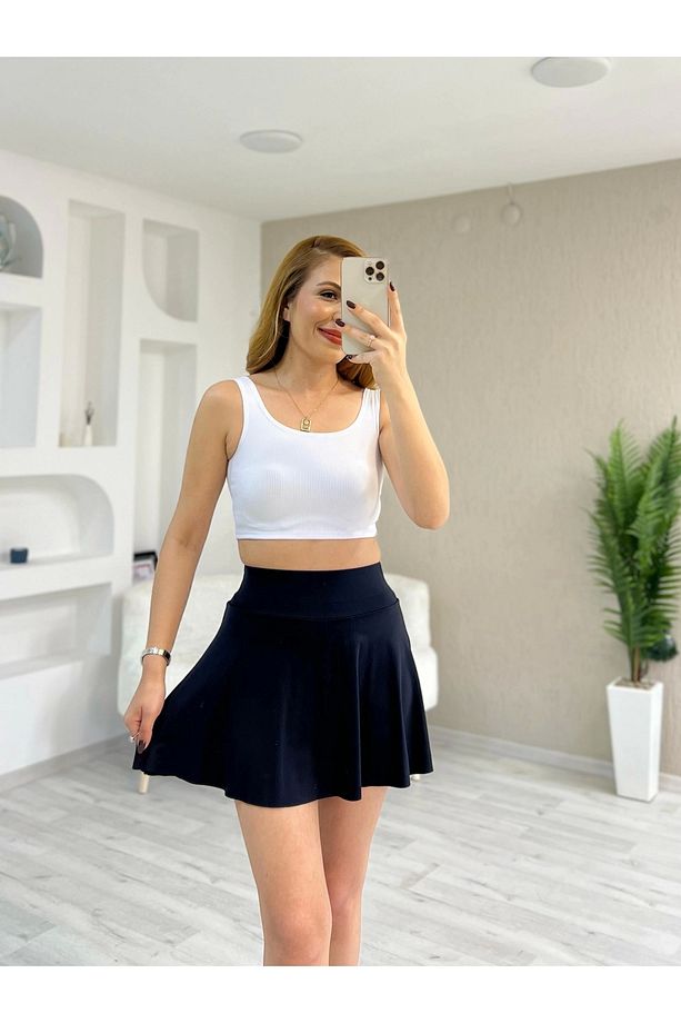 Sandy Kumaş Şort Etek Siyah - 3