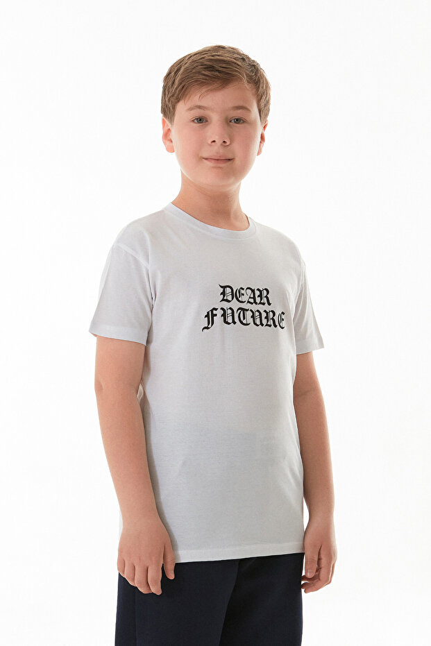 تي شيرت للأولاد مطبوع عليه عبارة Dear Future