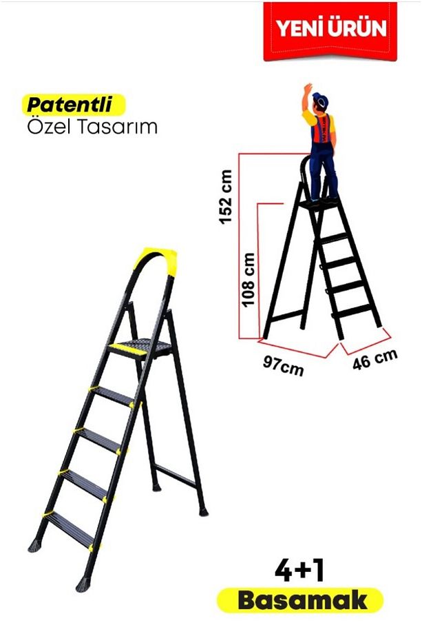 Leo Siyah Merdiven 4+1 Metal Basamaklı - 3