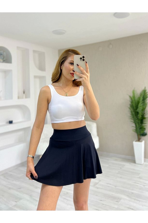 Sandy Kumaş Şort Etek Siyah - 1