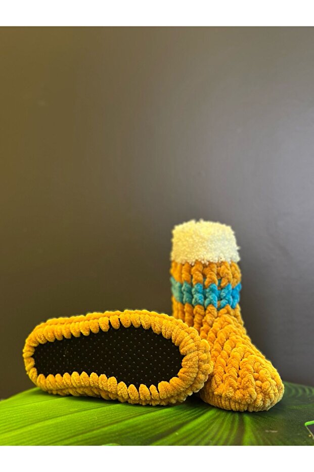 EL ÖRGÜSÜ KEÇE TABANLI YUMUŞAK ÇOCUK EV BOTU PANDUF 24/25 NUMARA - 2