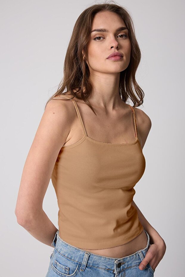 قميص داخلي نسائي أساسي بحزام رفيع من Salmon -2466 - 3