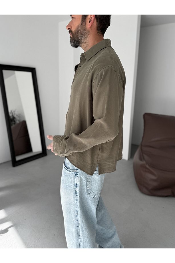Haki Gabardin Kumaş Basic Gömlek JJ-172/246 - 5