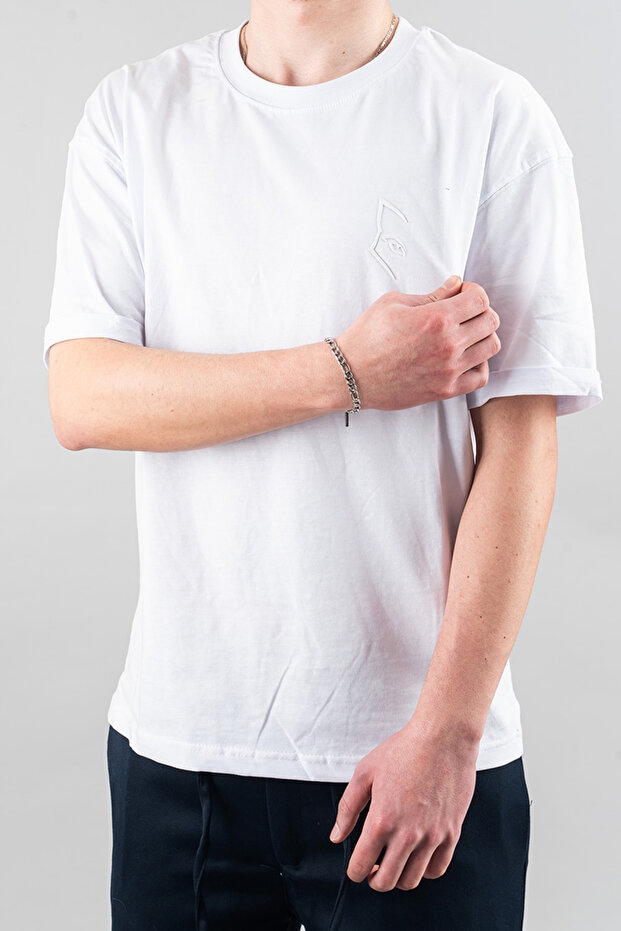 Erkek Beyaz Basic T-shirt - 5