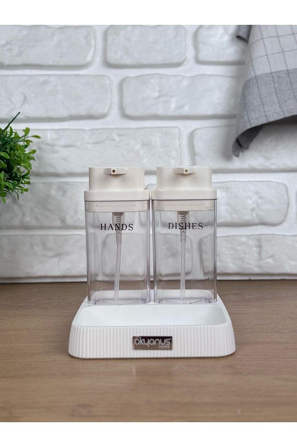 Beyaz Deluxe Kare Standlı Şeffaf Sıvı Sabunluk ve Deterjanlık - 5