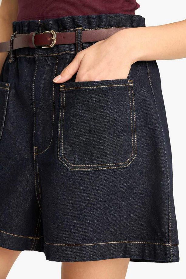 Paperbag Yüksek Bel Katlamalı Paça Jean Şort E0551ax25sm - 6