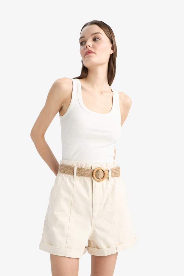 Paperbag Yüksek Bel Katlamalı Paça Kemerli Jean Şort E0548ax25sm - 3