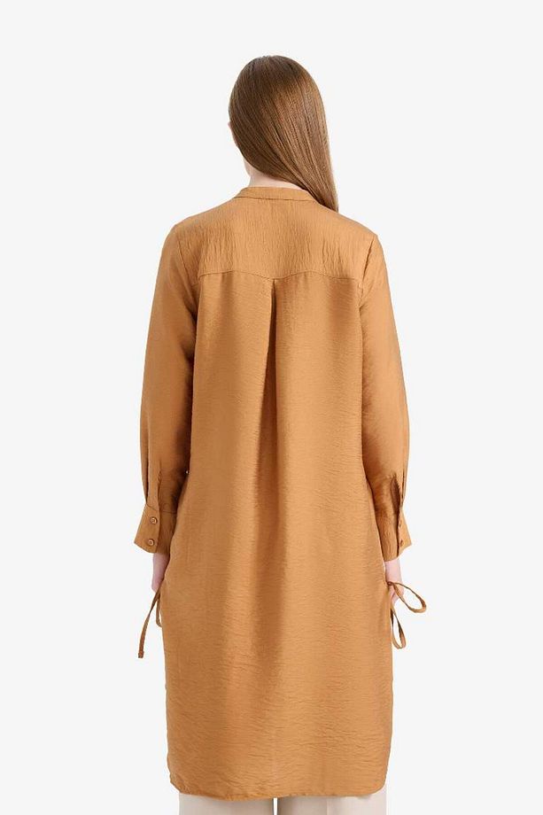 Regular Fit Basic Düz Yanları Bağcıklı Uzun Kollu Tesettür Gömlek Tunik F2182ax25sm - 5