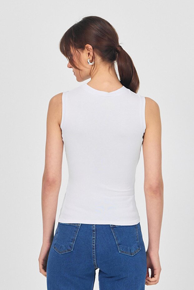 White Crew Neck Sleeveless Undershirt 319 - 5