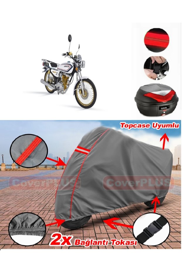 Arora CG50 Rear Bag Compatible Motorcycle Tarpaulin Motorcycle Tarpaulin Red Stitched Gray