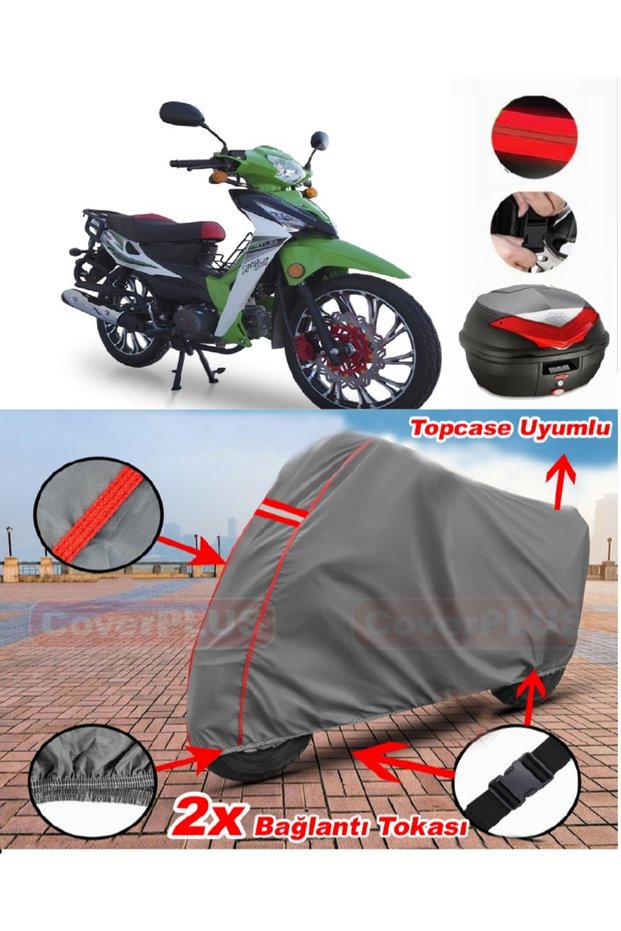 Motolux Africa King Rear Bag Compatible Motor Tarpaulin Motorcycle Tarpaulin Red Stitched Gray