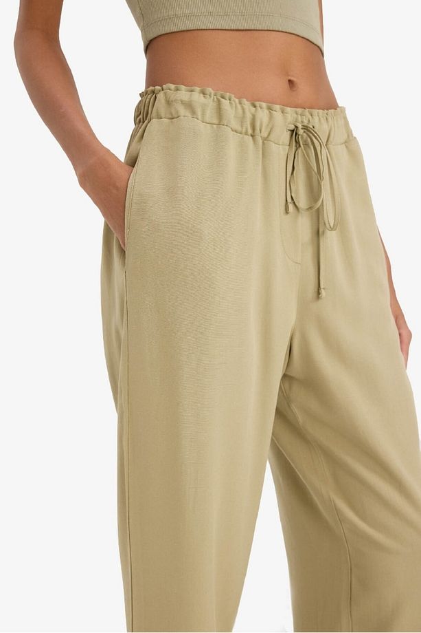 Yeni Sezon Jogger Keten Kumaş Pantolon Cepli Yüksek Bel - 7