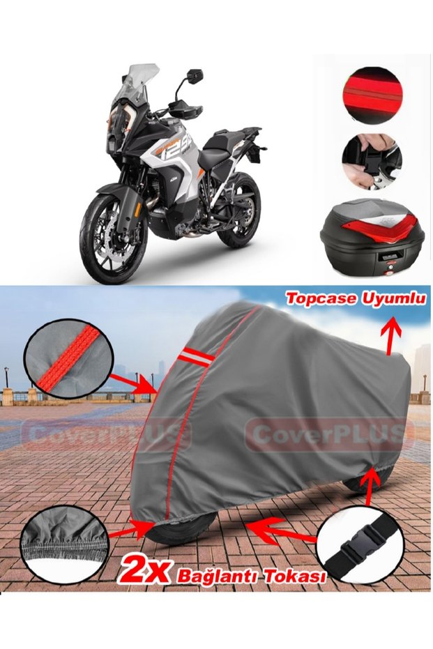 Ktm 1290 Super Adventure S Rear Bag Compatible Motor Tarpaulin Motorcycle Tarpaulin Red Stitched Gray